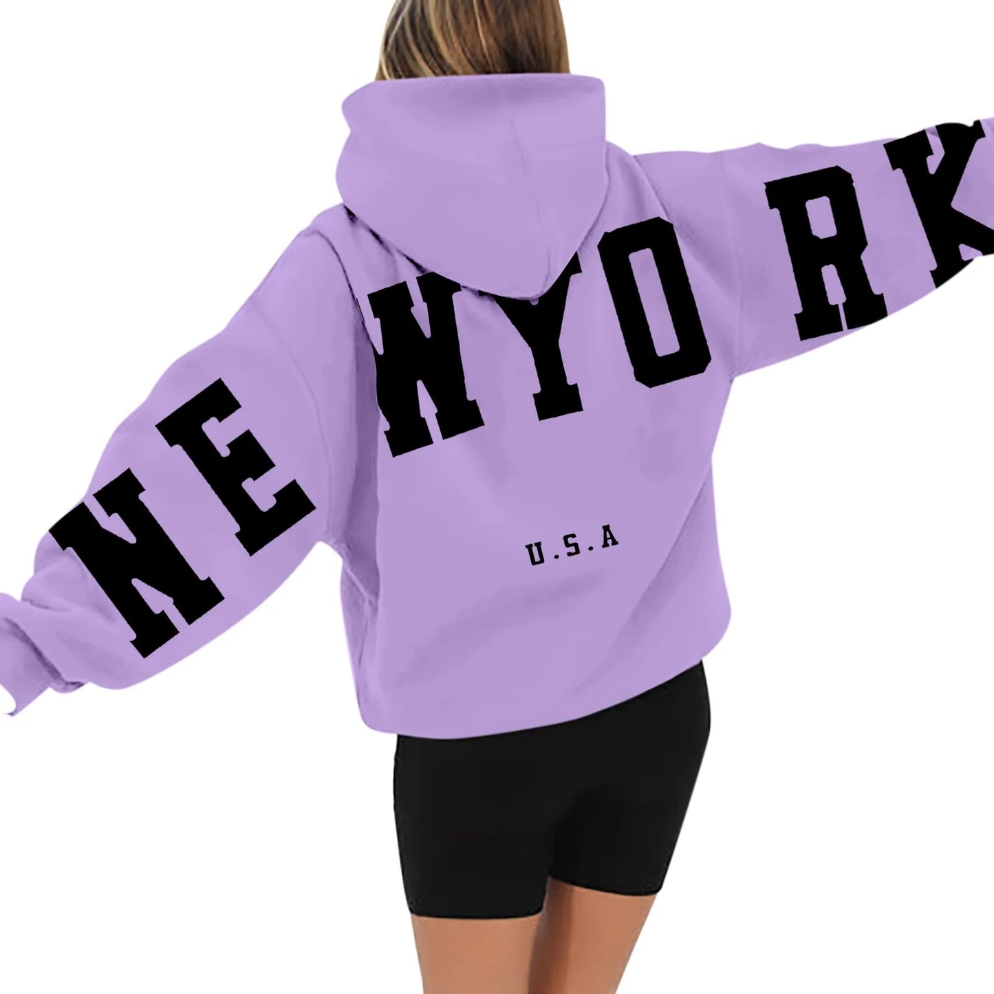 Women's Long Sleeved Zipperless Back New York U.S.A. Printed Hoodie Hoodie Dress Womens Long Hoodies Sweatshirts Oversized