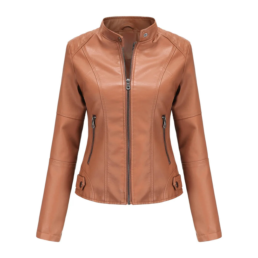 Womens Plus Size 3XL Faux Leather Motorcycle Jacket Women's Faux Leather Zipper Faux Leather Zip Up Moto Biker Jacket