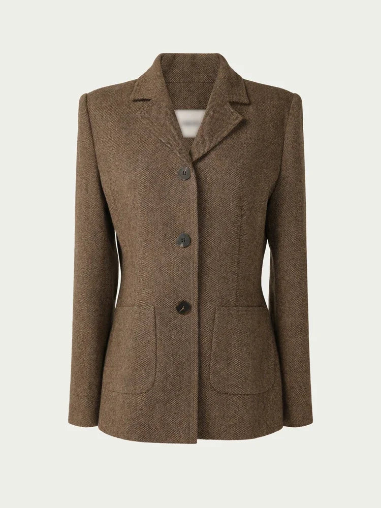 Korean Chic Woolen Suit Jacket for Women Autumn and Winter Slim Fit Brown Commuter High end Wool Coat Blazers Women Clothing