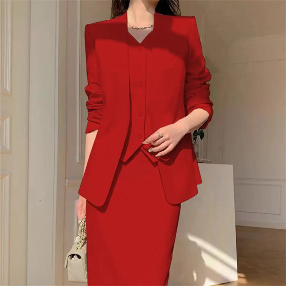 Women Suit Coat Skirt Set Elegant Office Lady Business Suit Coat Midi Skirt Set Women OL Commuting Lady High Waist Skirt Suit