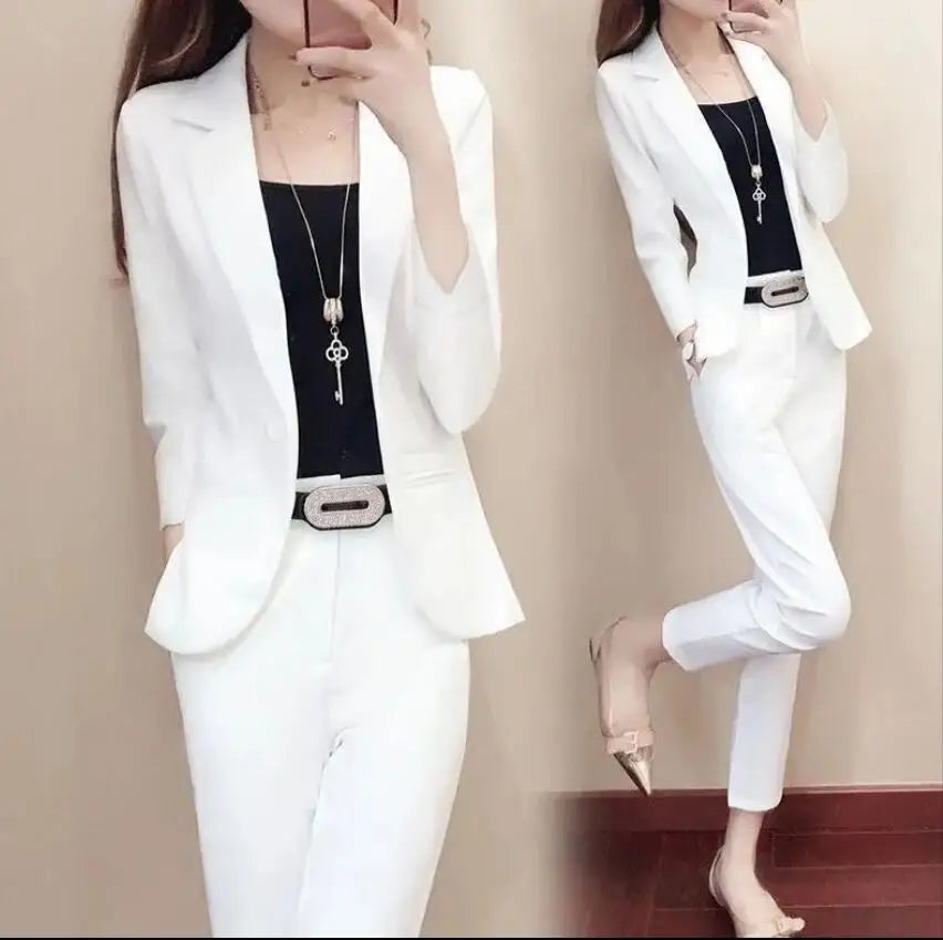 2024 new Women Blazer Pantsuits 2 Piece Set Office Ladies Elegant Casual Jackets + Loose Pants Formal Suit Femme Clothes T998