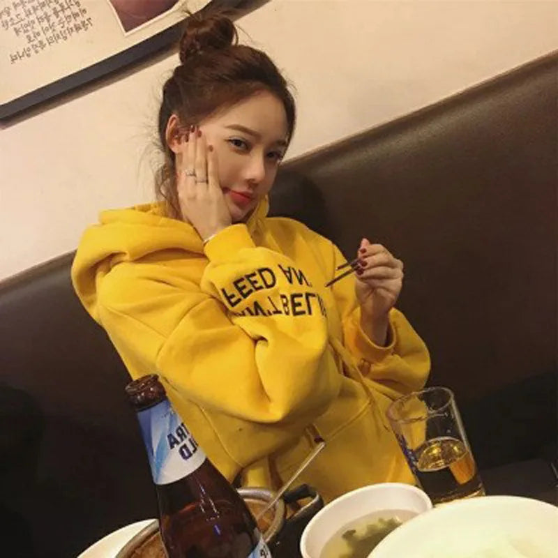 Woman sweater autumn/winter pullovers long lantern sleeve hooded drawstring letters print Ladies coat dropshipping ZBB621