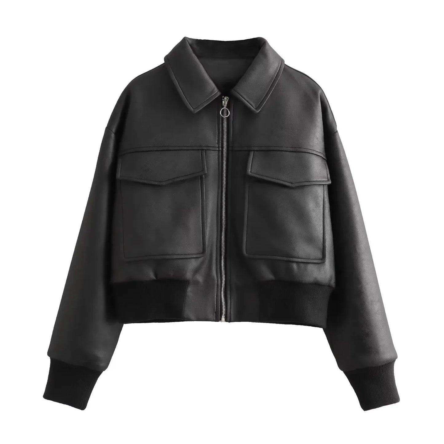 Jaqueta De Couro Feminina Outwear Leather Jackets Jacket Coat Black Long Sleeve Coat Jaqueta Bomber With Pocket Coat Jackets