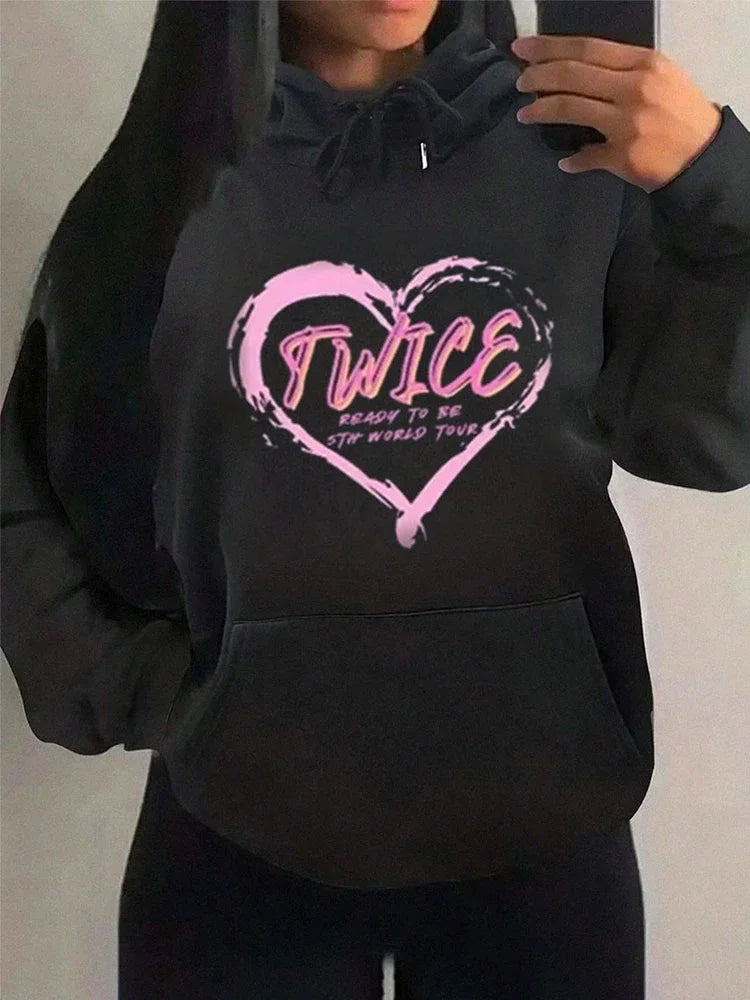 Kpop Twice Lovely Crewneck Sweatshirt Loose Long Sleeve Ready To Be Album Photo Printing Y2K Clothes Womem's Graphic Hoodies