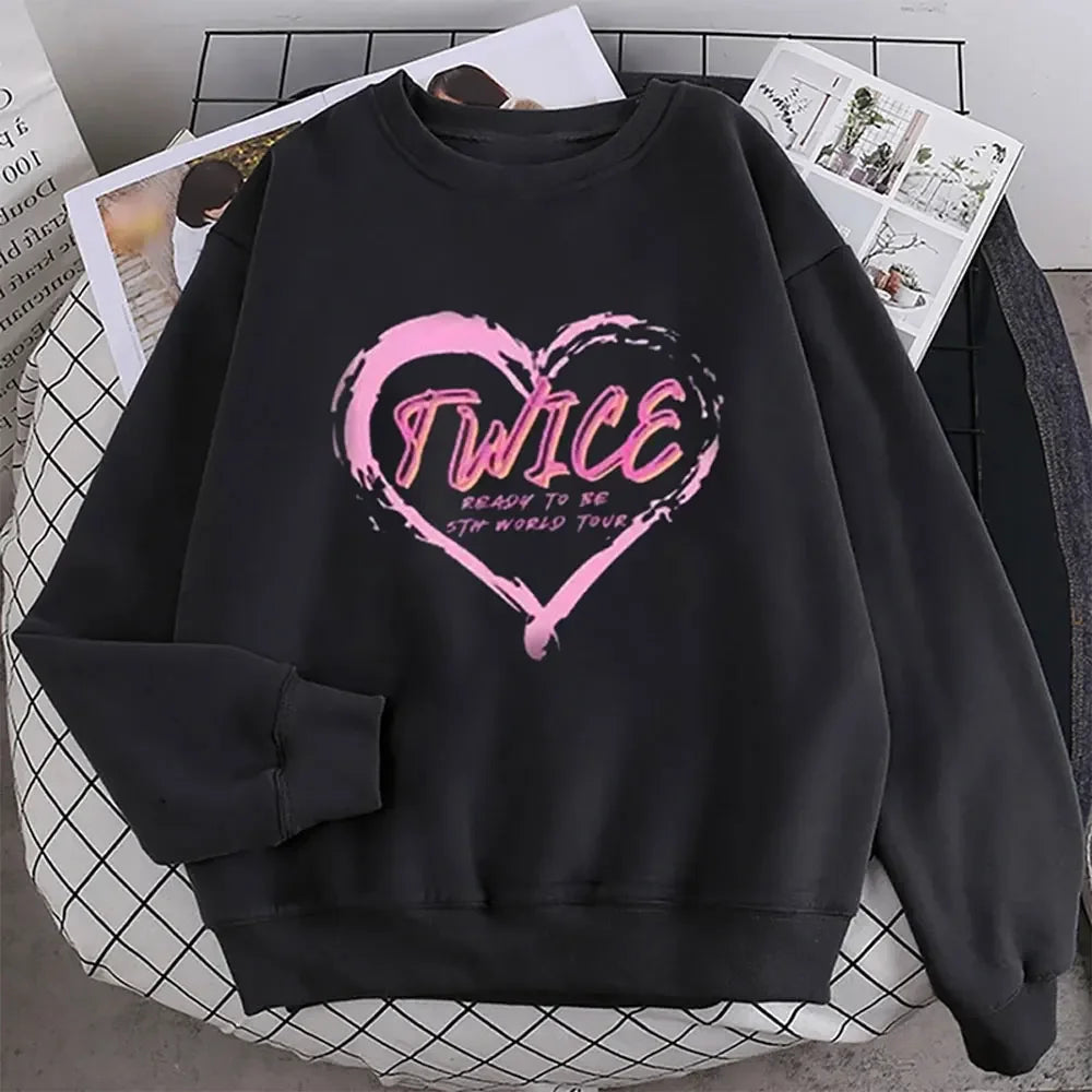 Kpop Twice Lovely Crewneck Sweatshirt Loose Long Sleeve Ready To Be Album Photo Printing Y2K Clothes Womem's Graphic Hoodies