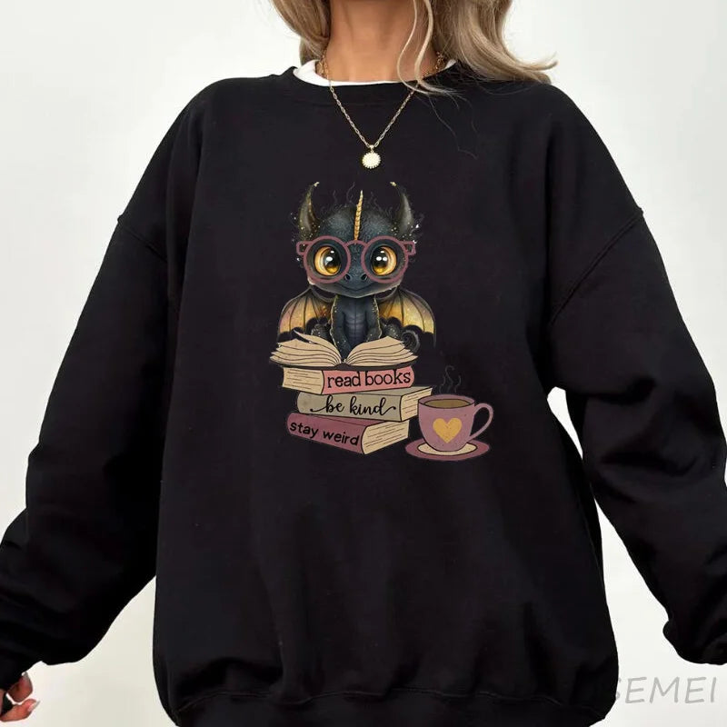 Fourth Wing Dragon Printed Sweatshirt Women Fantasy Book Lover Sweat Hoodie Funny Long Sleeve Pullover Bookish Sweatshirts