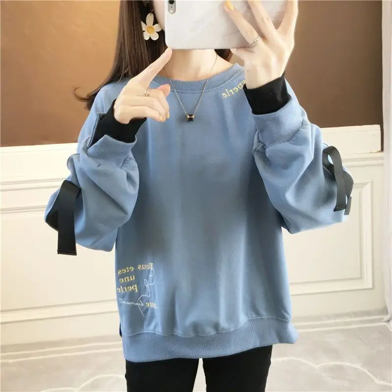 Autumn 2024 New Casual Patchwork Fake Two Pieces Sweatshirts Femme Simplicity Loose Irregular Pullover T-Shirts Women Clothing