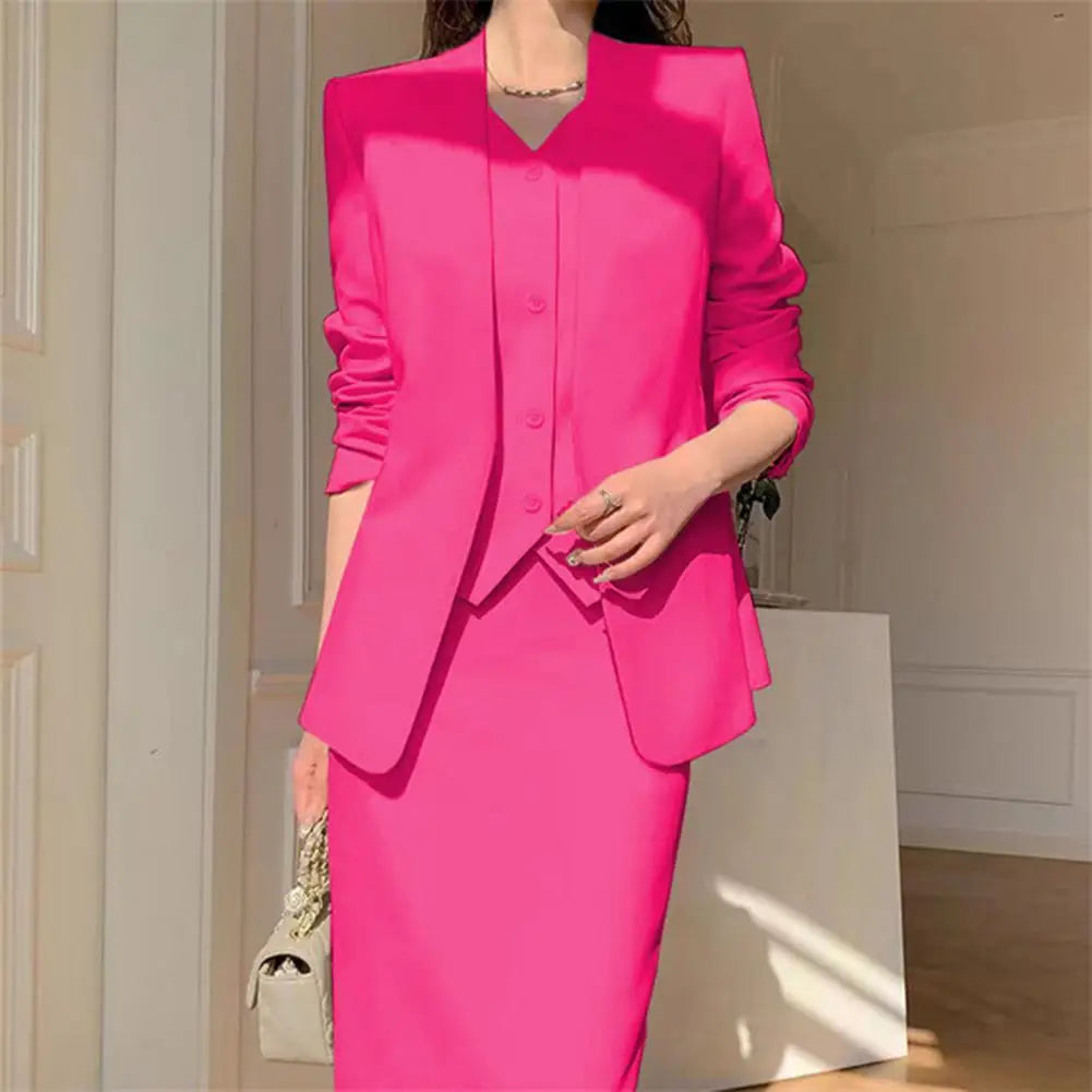 Women Suit Coat Skirt Set Elegant Office Lady Business Suit Coat Midi Skirt Set Women OL Commuting Lady High Waist Skirt Suit