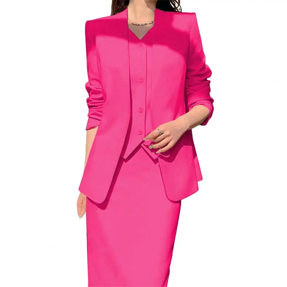 Women Suit Coat Skirt Set Elegant Office Lady Business Suit Coat Midi Skirt Set Women OL Commuting Lady High Waist Skirt Suit