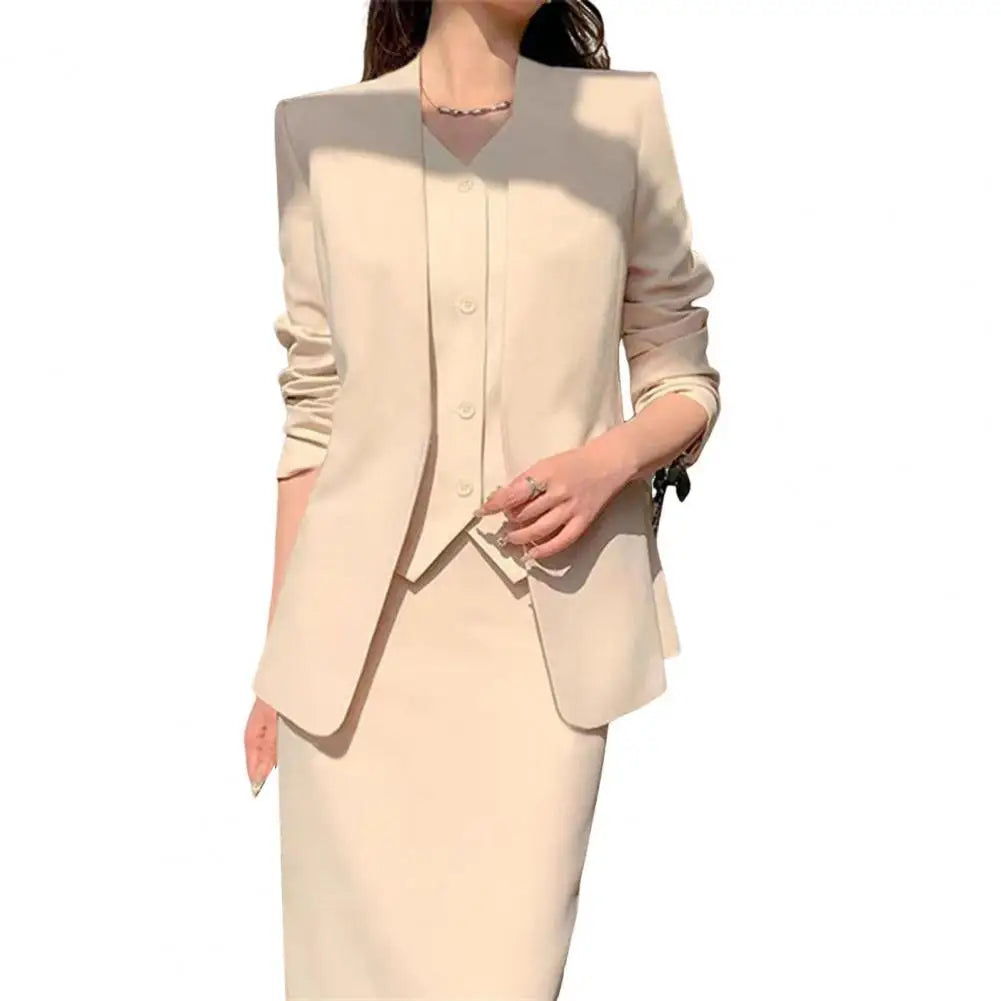 Women Suit Coat Skirt Set Elegant Office Lady Business Suit Coat Midi Skirt Set Women OL Commuting Lady High Waist Skirt Suit