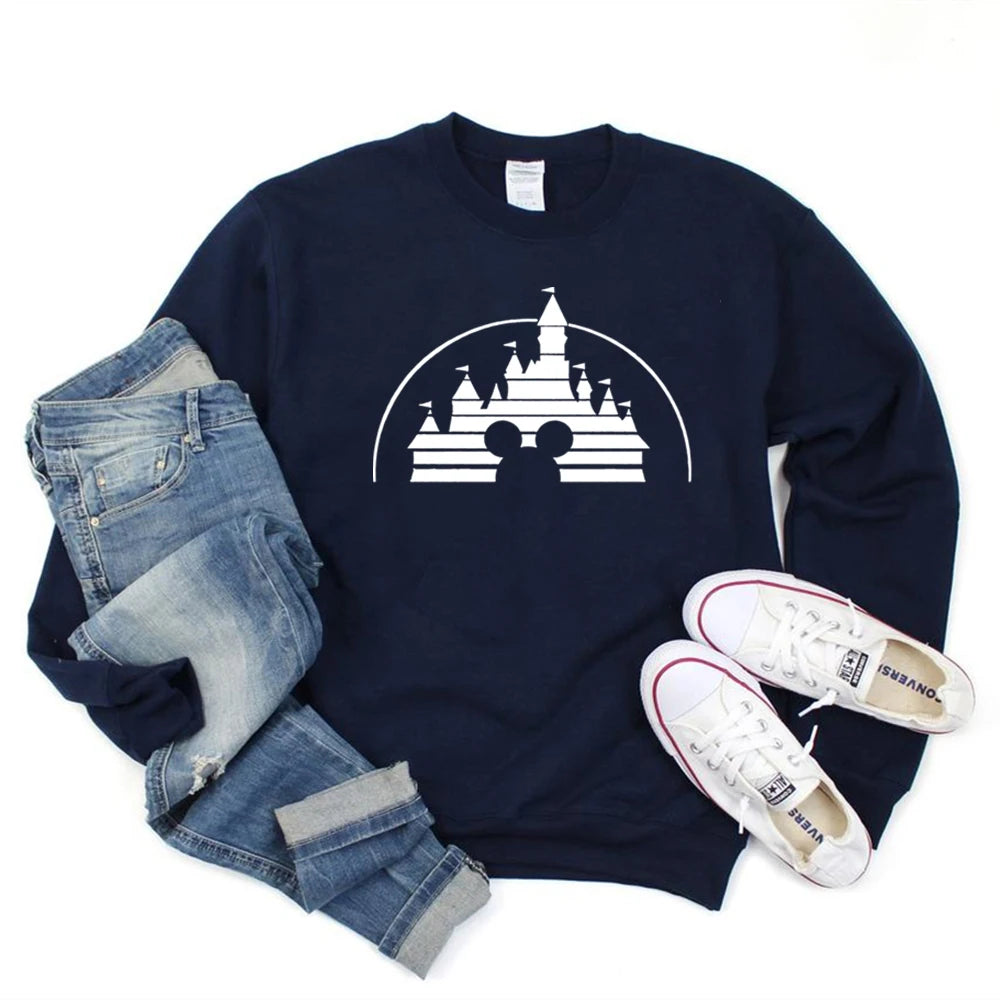 Retro Home Castle Sweatshirt The Magic Kingdom Mouse Graphic Pullover Cute Minnie Jumper Family Vacation Sweatshirts Kawaii Tops